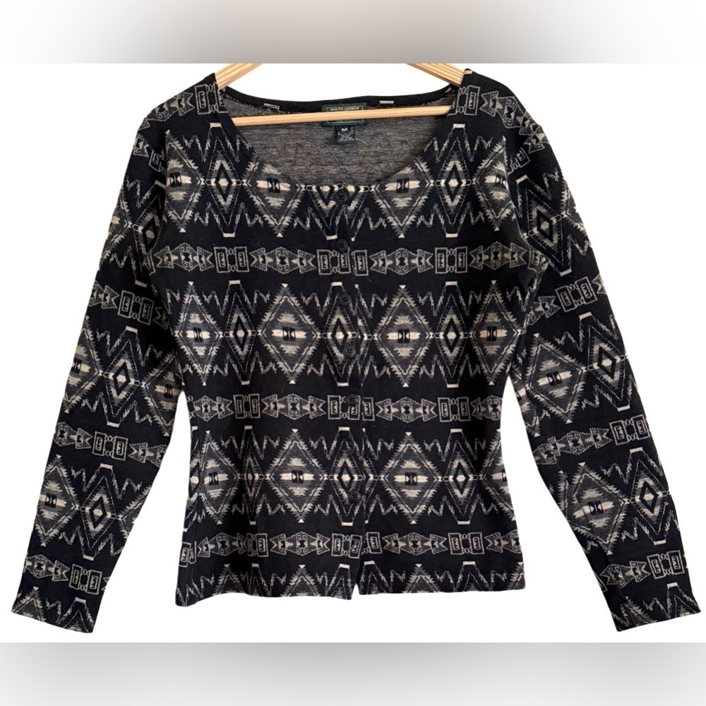 RALPH LAUREN COUNTRY Vintage Aztec Western Cowgirl Boho Rare Sweater Cardigan M